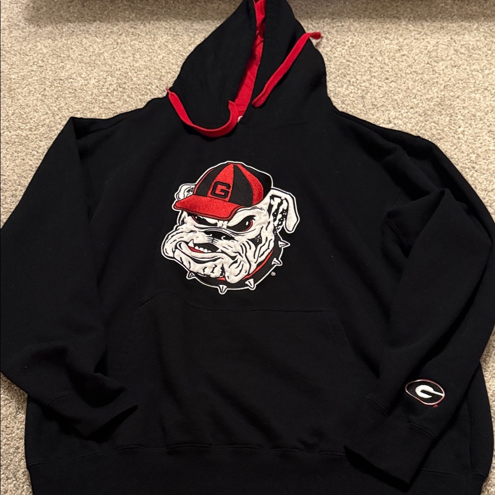 Men's Black and Red Bulldog Graphic Hoodie